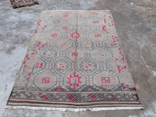 Pastel Kilim Rug %100 HANDMADE Vintage Turkish Kilim Anatolian Handmade Kilim Handmade Rug Anatolian Rug Old Kilim Vintage Rug