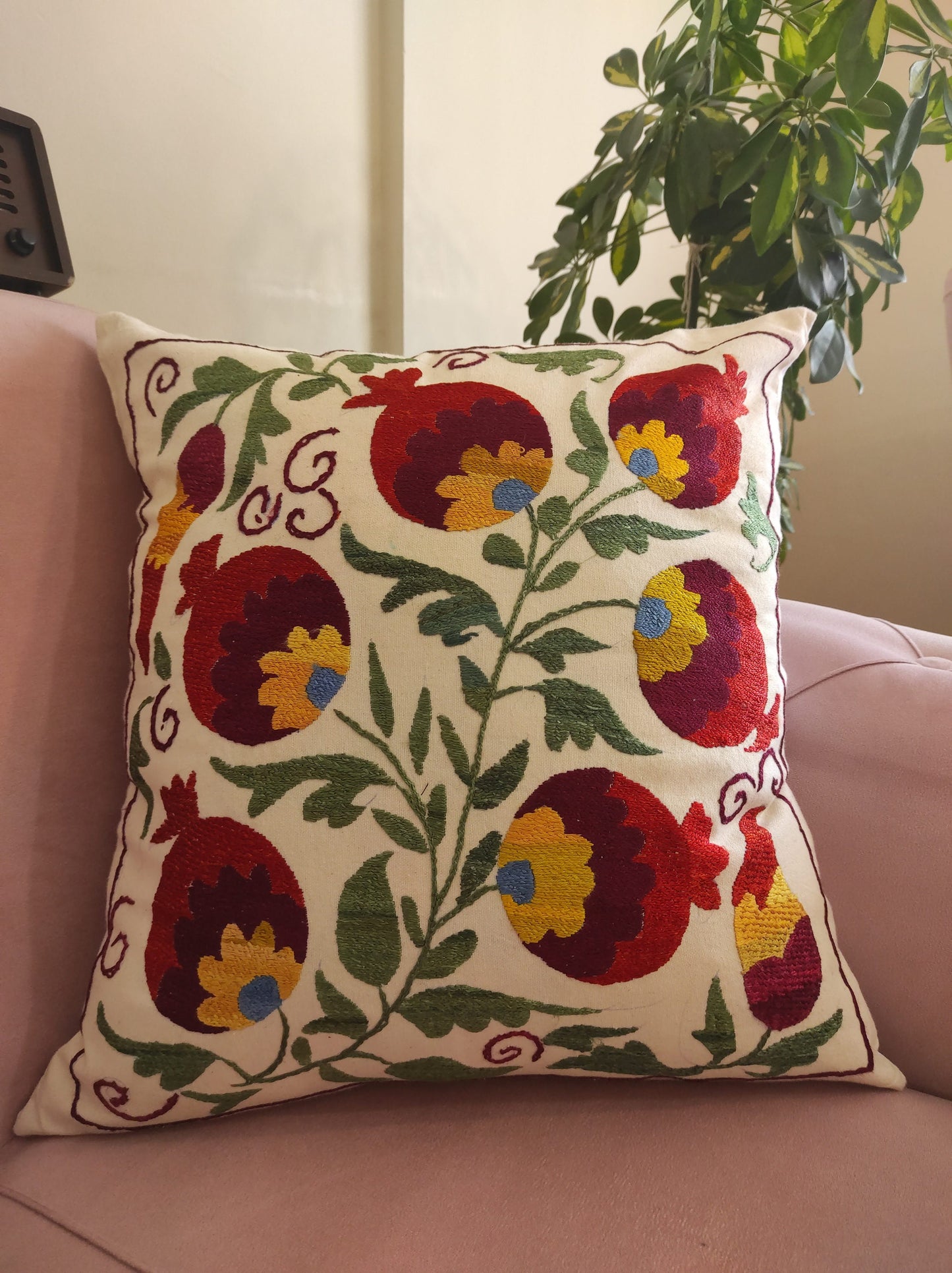 Hand Embroidered Suzani Pillow, Red Pillow, Vintage Pillow, Handmade Pillow